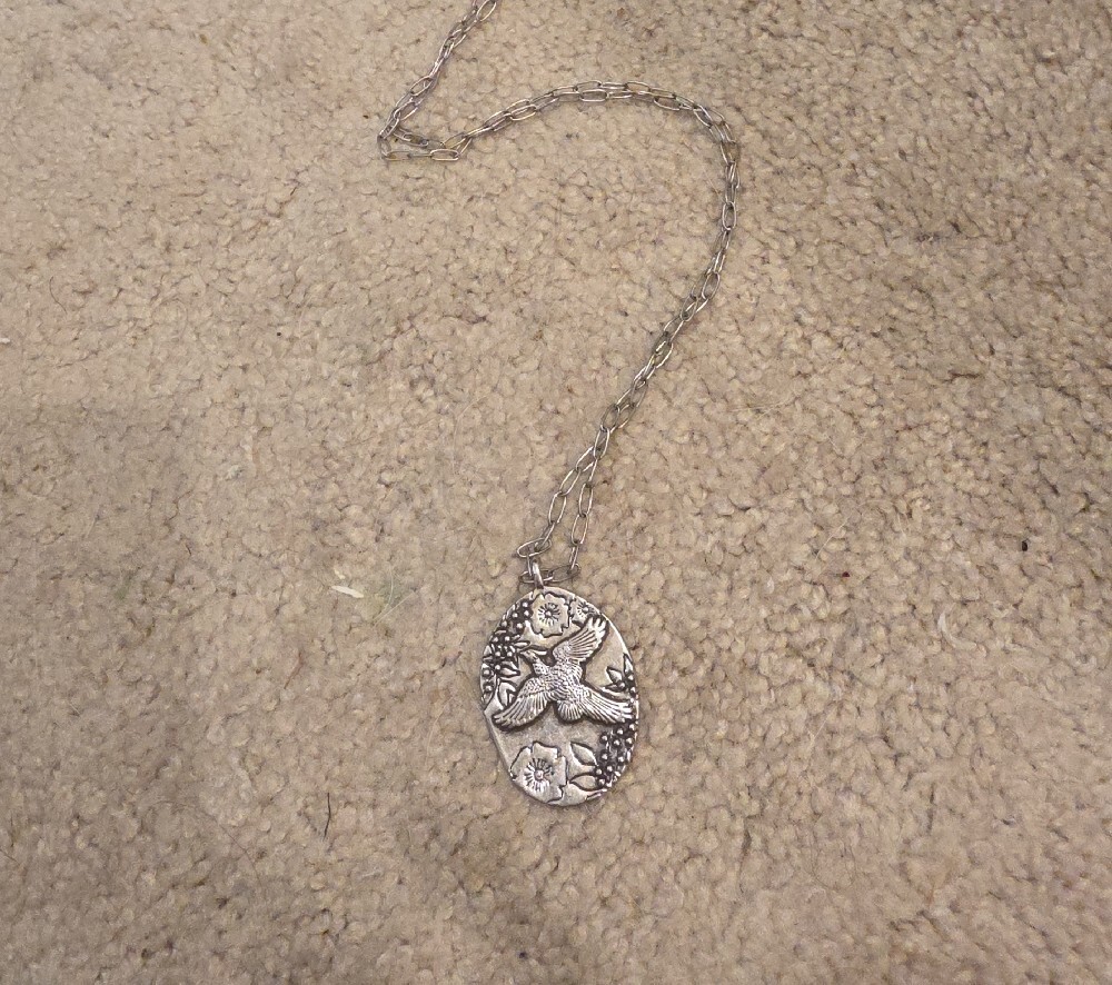 Johnny Was Silver-Tone Oval Bird & Floral Pendant Necklace - Picture 3 of 5